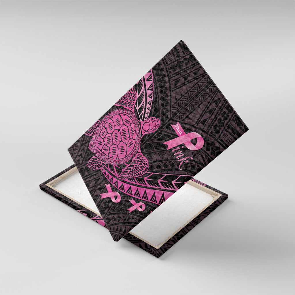 Breast Cancer Awareness Canvas Wall Art Pink Ribbon Turtle Polynesian Pattern Black