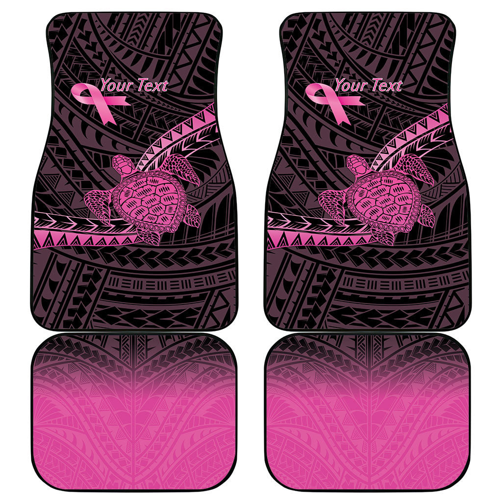 Breast Cancer Awareness Personalised Car Mats Pink Ribbon Turtle Polynesian Pattern Black