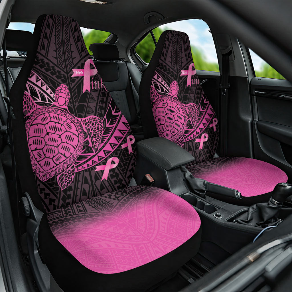 Breast Cancer Awareness Car Seat Cover Pink Ribbon Turtle Polynesian Pattern Black
