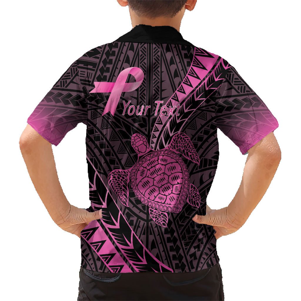 Breast Cancer Awareness Personalised Family Matching Off The Shoulder Long Sleeve Dress and Hawaiian Shirt Pink Ribbon Turtle Polynesian Pattern Black