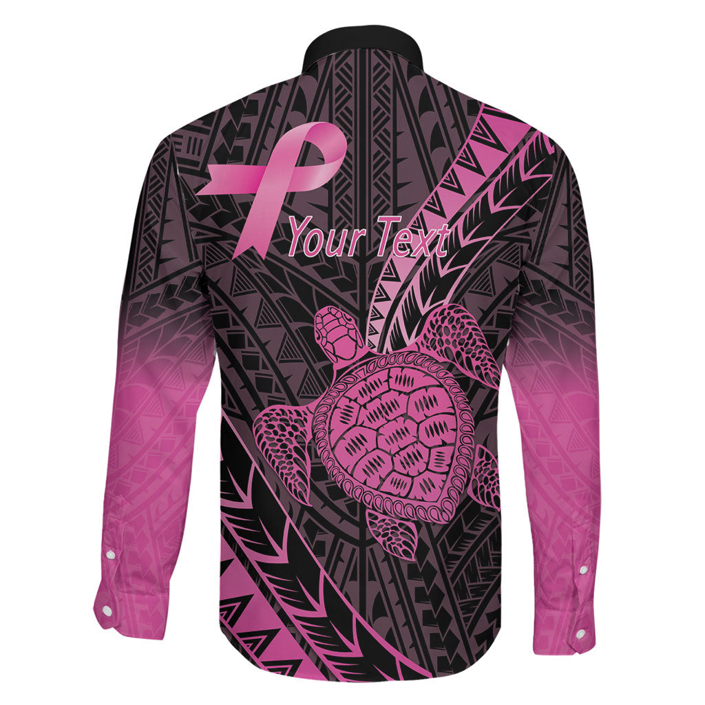 Breast Cancer Awareness Personalised Family Matching Off The Shoulder Long Sleeve Dress and Hawaiian Shirt Pink Ribbon Turtle Polynesian Pattern Black