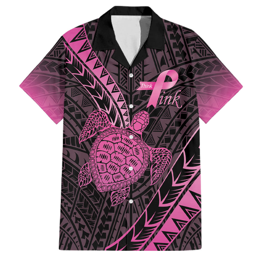 Breast Cancer Awareness Personalised Family Matching Off Shoulder Maxi Dress and Hawaiian Shirt Pink Ribbon Turtle Polynesian Pattern Black