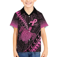 Breast Cancer Awareness Personalised Family Matching Off Shoulder Maxi Dress and Hawaiian Shirt Pink Ribbon Turtle Polynesian Pattern Black