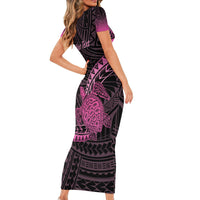 Breast Cancer Awareness Personalised Family Matching Short Sleeve Bodycon Dress and Hawaiian Shirt Pink Ribbon Turtle Polynesian Pattern Black