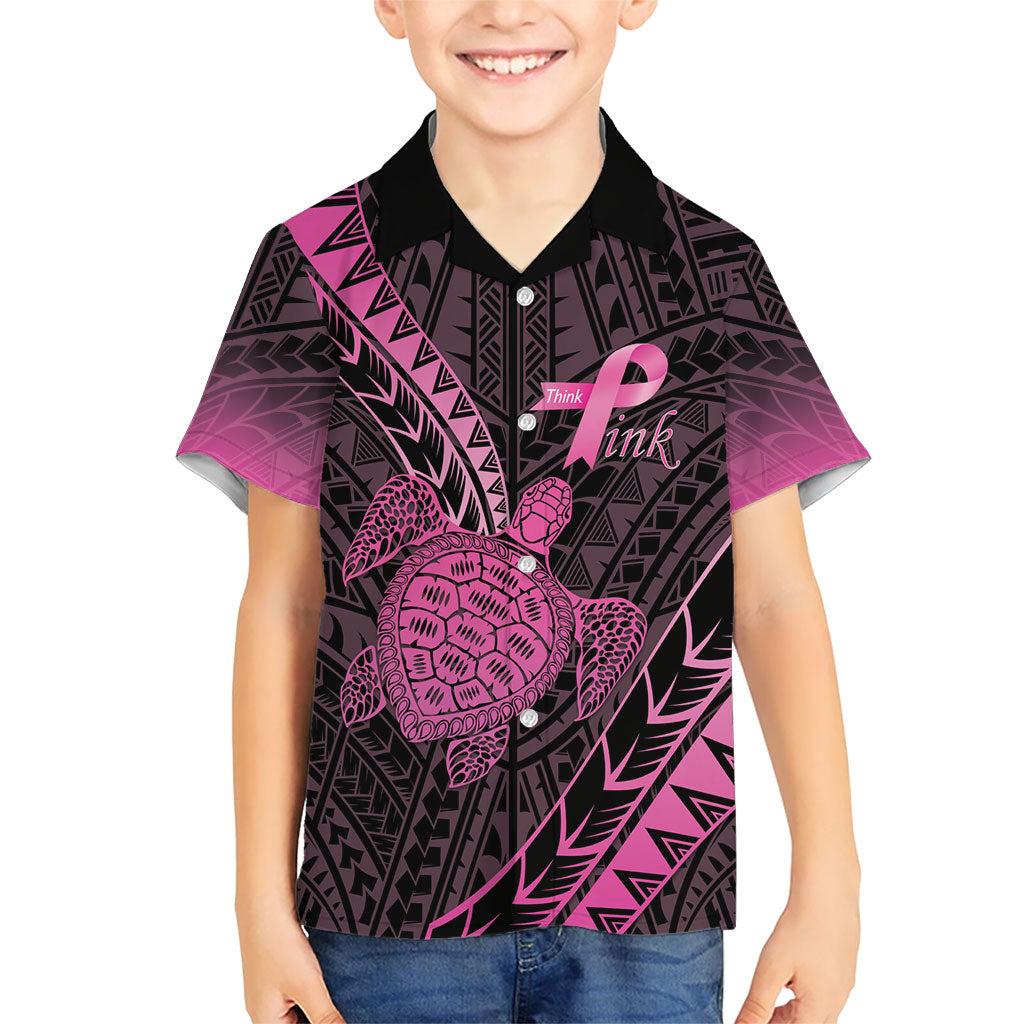 Breast Cancer Awareness Personalised Family Matching Tank Maxi Dress and Hawaiian Shirt Pink Ribbon Turtle Polynesian Pattern Black