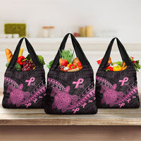 Breast Cancer Awareness Grocery Bag Pink Ribbon Turtle Polynesian Pattern Black