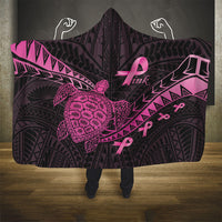 Breast Cancer Awareness Hooded Blanket Pink Ribbon Turtle Polynesian Pattern Black