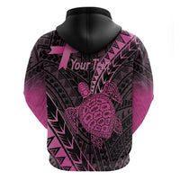 Breast Cancer Awareness Personalised Hoodie Pink Ribbon Turtle Polynesian Pattern Black