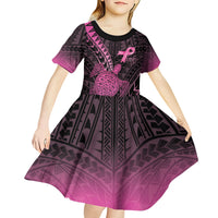 Breast Cancer Awareness Personalised Kid Short Sleeve Dress Pink Ribbon Turtle Polynesian Pattern Black