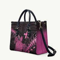 Breast Cancer Awareness Leather Bag Pink Ribbon Turtle Polynesian Pattern Black