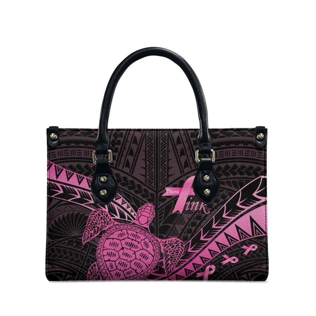 Breast Cancer Awareness Leather Bag Pink Ribbon Turtle Polynesian Pattern Black