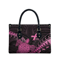 Breast Cancer Awareness Leather Bag Pink Ribbon Turtle Polynesian Pattern Black