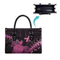 Breast Cancer Awareness Leather Bag Pink Ribbon Turtle Polynesian Pattern Black
