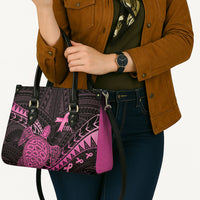 Breast Cancer Awareness Leather Bag Pink Ribbon Turtle Polynesian Pattern Black