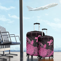 Breast Cancer Awareness Luggage Cover Pink Ribbon Turtle Polynesian Pattern Black