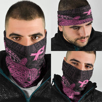 Breast Cancer Awareness Neck Gaiter Pink Ribbon Turtle Polynesian Pattern Black