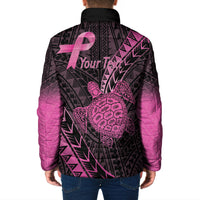 Breast Cancer Awareness Personalised Padded Jacket Pink Ribbon Turtle Polynesian Pattern Black