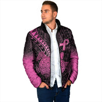 Breast Cancer Awareness Personalised Padded Jacket Pink Ribbon Turtle Polynesian Pattern Black