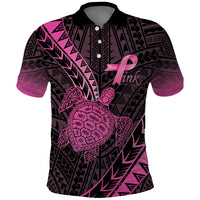 Breast Cancer Awareness Personalised Polo Shirt Pink Ribbon Turtle Polynesian Pattern Black LT22 Pink - Polynesian Pride
