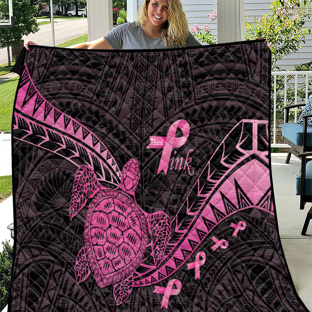 Breast Cancer Awareness Quilt Pink Ribbon Turtle Polynesian Pattern Black