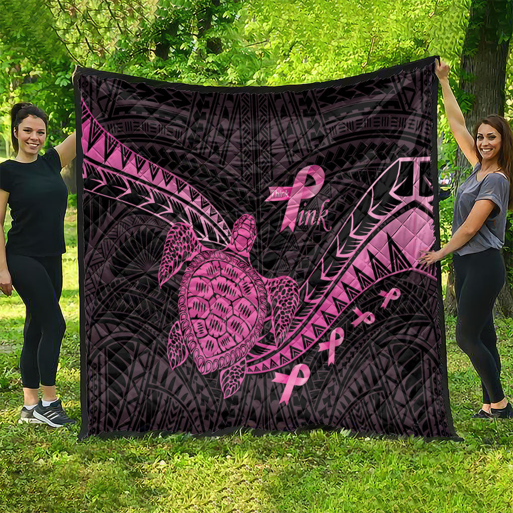 Breast Cancer Awareness Quilt Pink Ribbon Turtle Polynesian Pattern Black