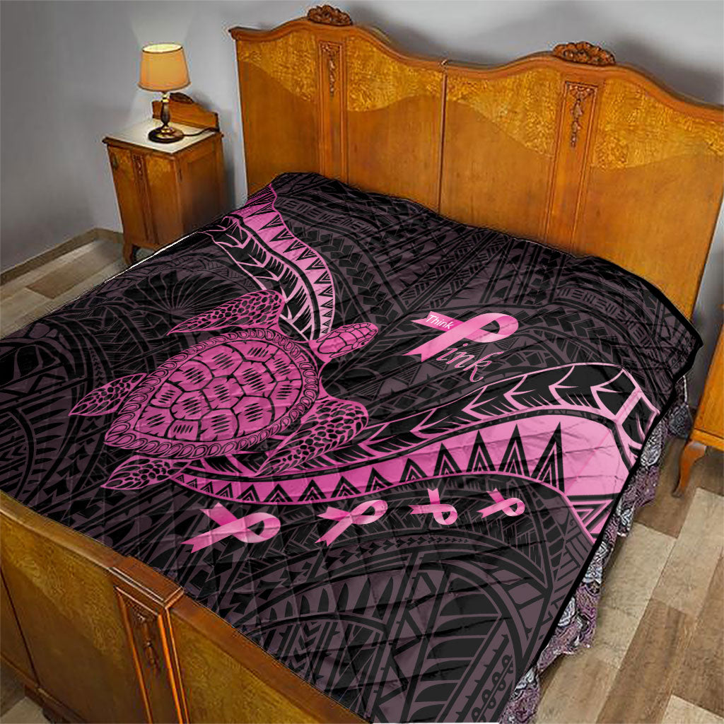 Breast Cancer Awareness Quilt Pink Ribbon Turtle Polynesian Pattern Black