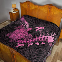 Breast Cancer Awareness Quilt Pink Ribbon Turtle Polynesian Pattern Black