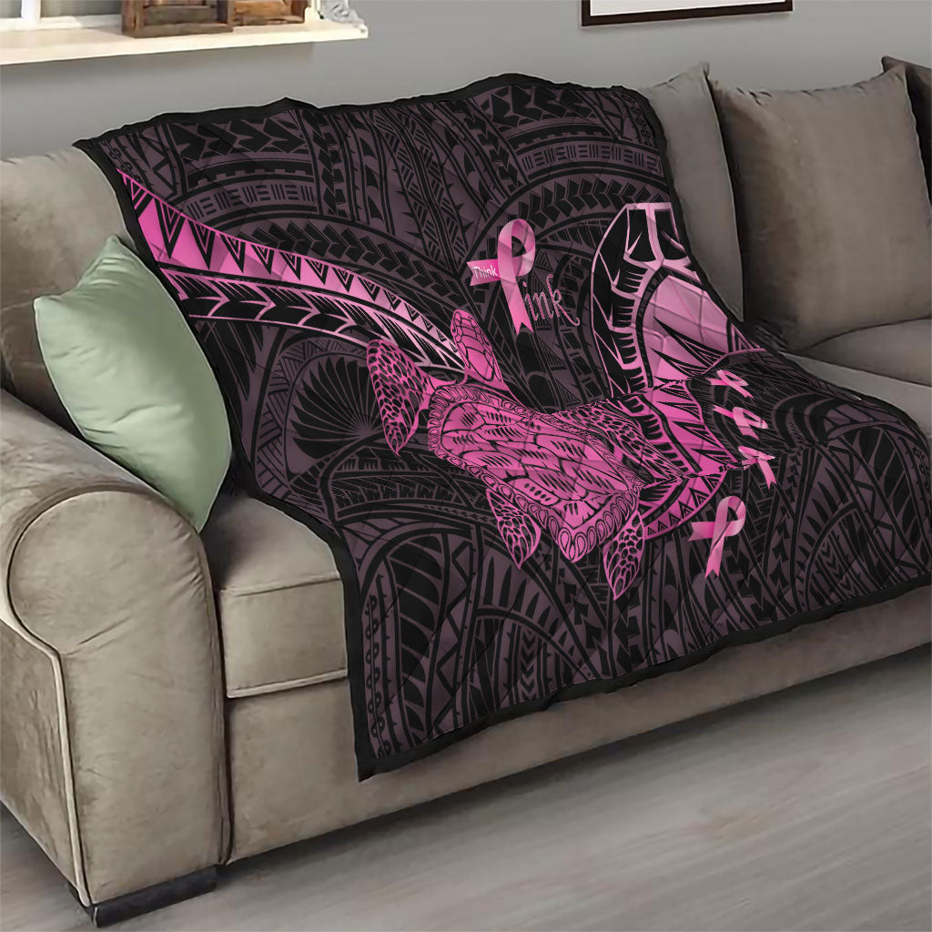 Breast Cancer Awareness Quilt Pink Ribbon Turtle Polynesian Pattern Black