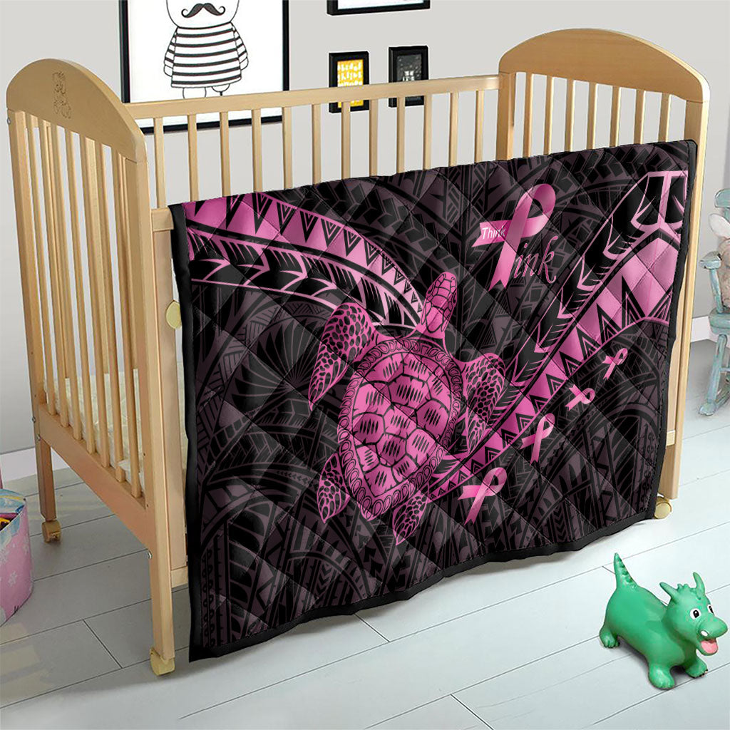 Breast Cancer Awareness Quilt Pink Ribbon Turtle Polynesian Pattern Black