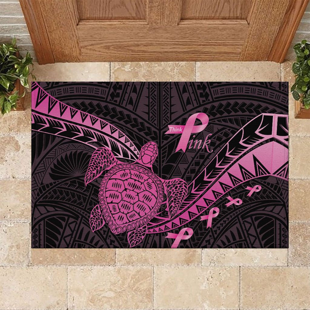 Breast Cancer Awareness Rubber Doormat Pink Ribbon Turtle Polynesian Pattern Black
