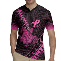 Breast Cancer Awareness Personalised Rugby Jersey Pink Ribbon Turtle Polynesian Pattern Black