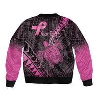 Breast Cancer Awareness Personalised Sleeve Zip Bomber Jacket Pink Ribbon Turtle Polynesian Pattern Black LT22 - Polynesian Pride