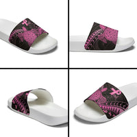 Breast Cancer Awareness Slide Sandals Pink Ribbon Turtle Polynesian Pattern Black