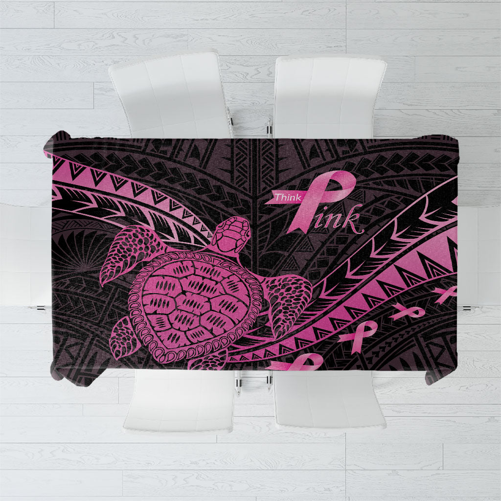 Breast Cancer Awareness Tablecloth Pink Ribbon Turtle Polynesian Pattern Black