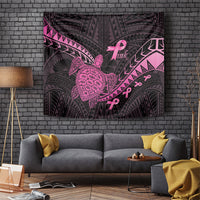 Breast Cancer Awareness Tapestry Pink Ribbon Turtle Polynesian Pattern Black