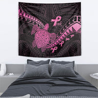 Breast Cancer Awareness Tapestry Pink Ribbon Turtle Polynesian Pattern Black