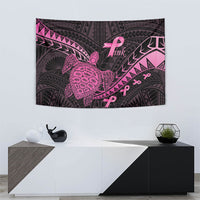 Breast Cancer Awareness Tapestry Pink Ribbon Turtle Polynesian Pattern Black