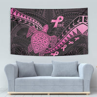 Breast Cancer Awareness Tapestry Pink Ribbon Turtle Polynesian Pattern Black