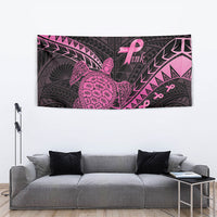 Breast Cancer Awareness Tapestry Pink Ribbon Turtle Polynesian Pattern Black