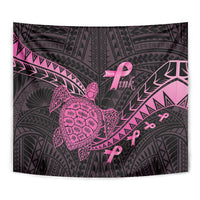 Breast Cancer Awareness Tapestry Pink Ribbon Turtle Polynesian Pattern Black