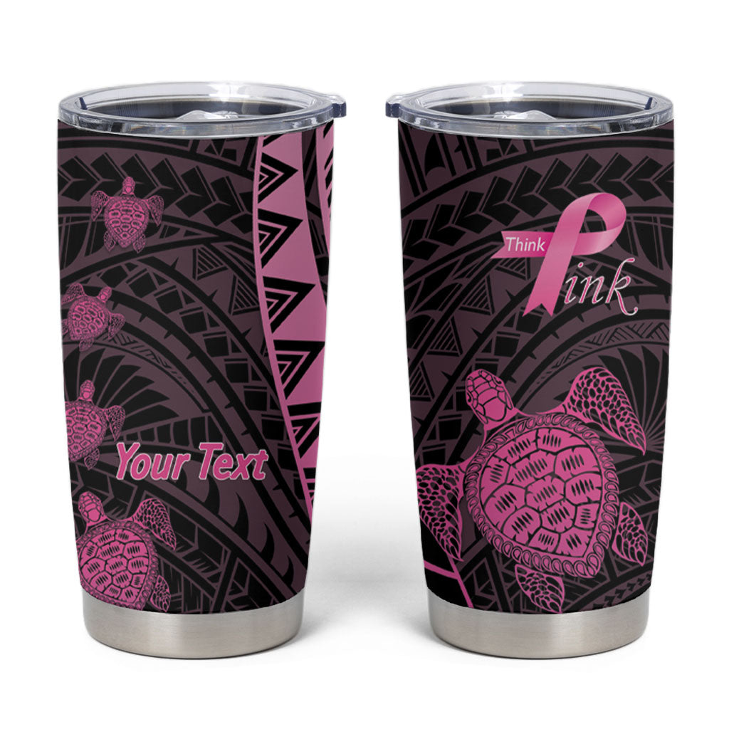 Breast Cancer Awareness Personalised Tumbler Cup Pink Ribbon Turtle Polynesian Pattern Black