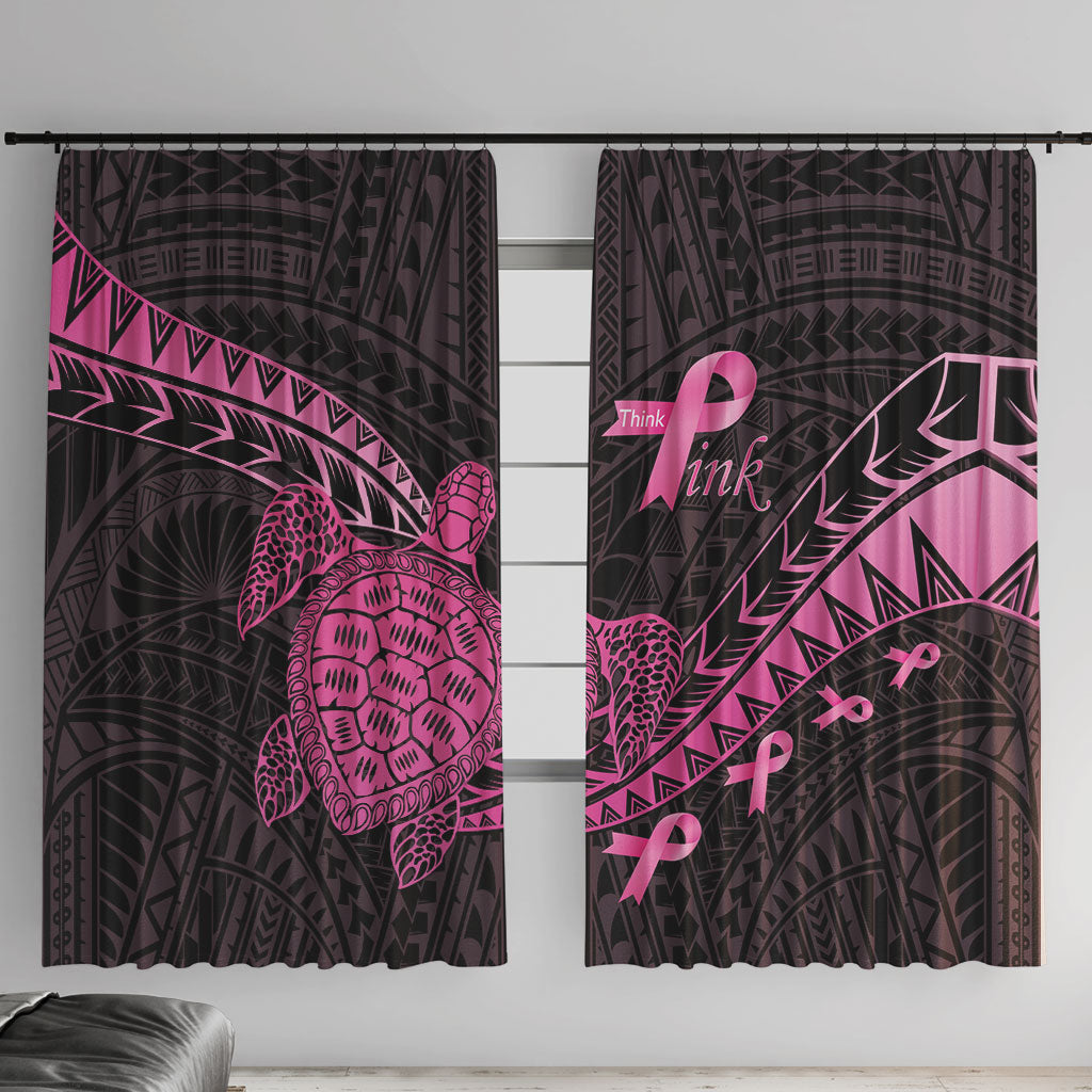 Breast Cancer Awareness Window Curtain Pink Ribbon Turtle Polynesian Pattern Black