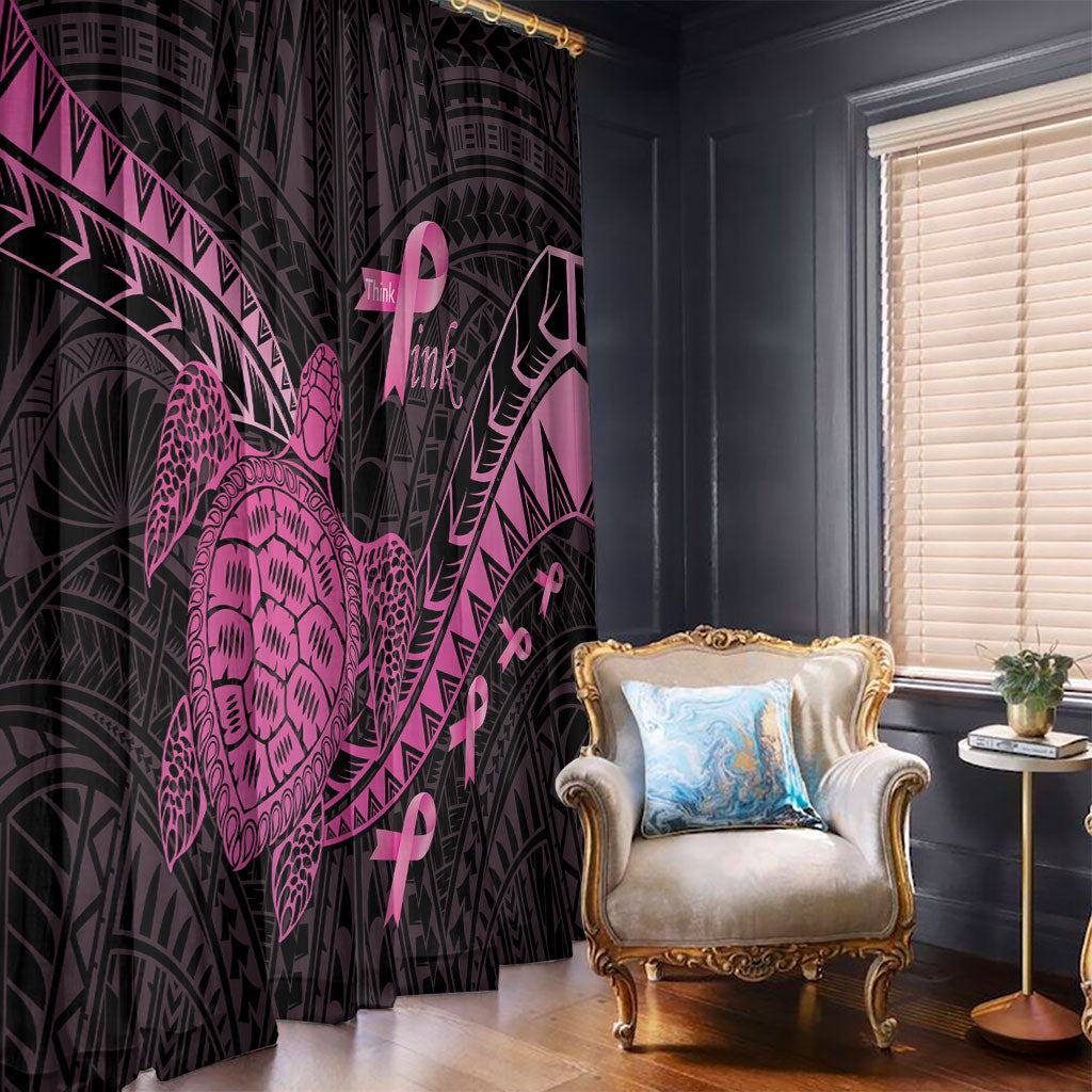 Breast Cancer Awareness Window Curtain Pink Ribbon Turtle Polynesian Pattern Black