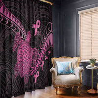 Breast Cancer Awareness Window Curtain Pink Ribbon Turtle Polynesian Pattern Black