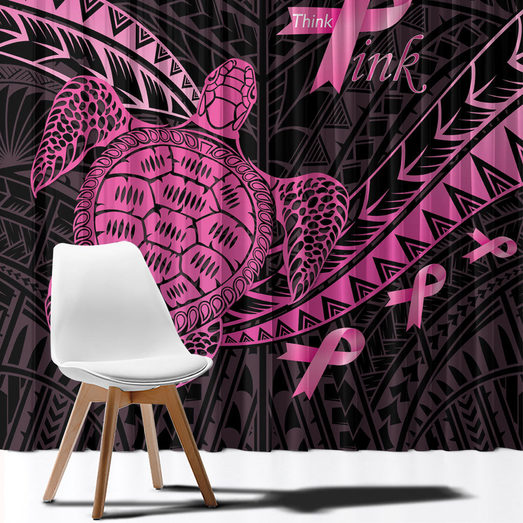 Breast Cancer Awareness Window Curtain Pink Ribbon Turtle Polynesian Pattern Black
