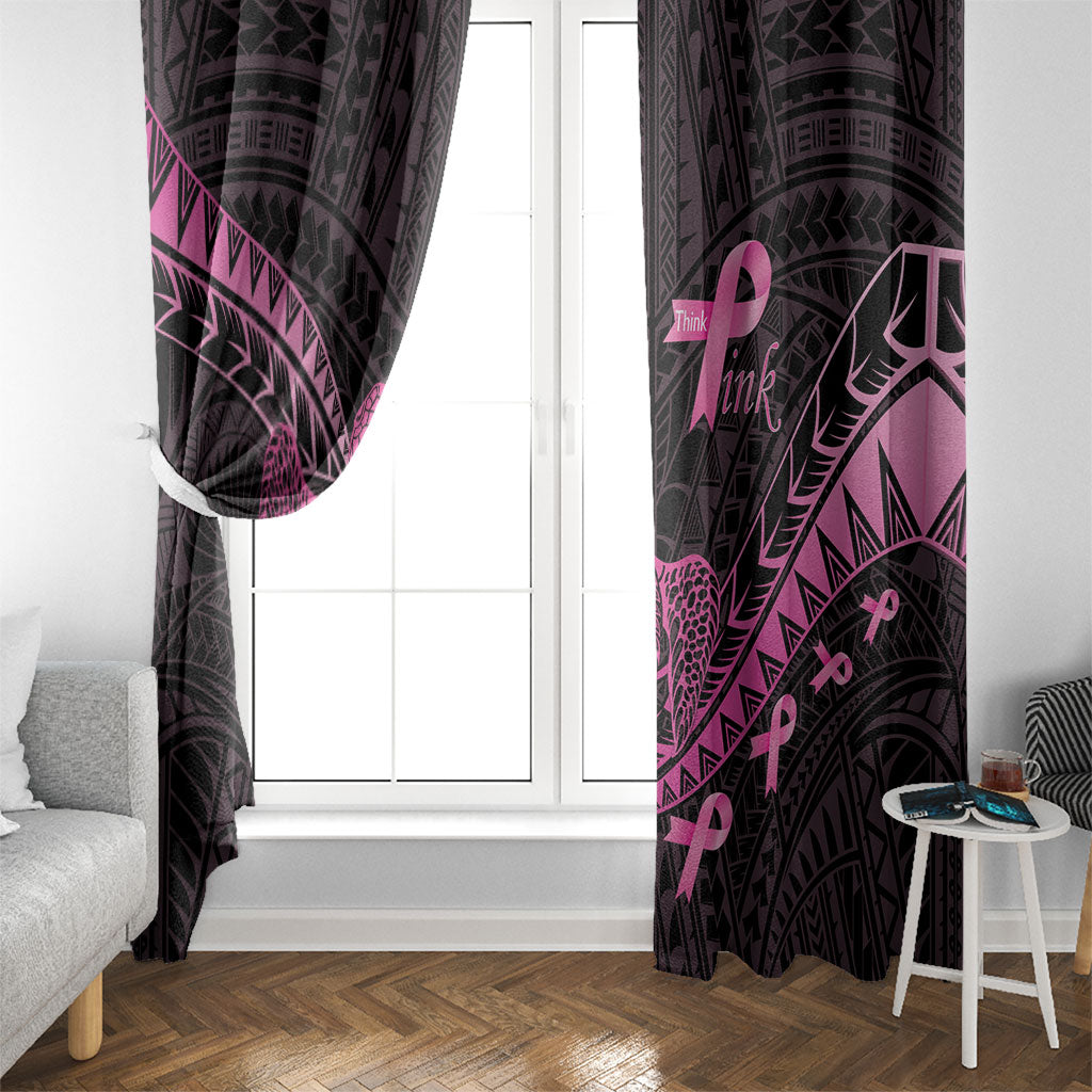 Breast Cancer Awareness Window Curtain Pink Ribbon Turtle Polynesian Pattern Black