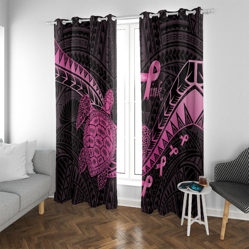 Breast Cancer Awareness Window Curtain Pink Ribbon Turtle Polynesian Pattern Black