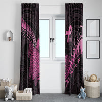Breast Cancer Awareness Window Curtain Pink Ribbon Turtle Polynesian Pattern Black