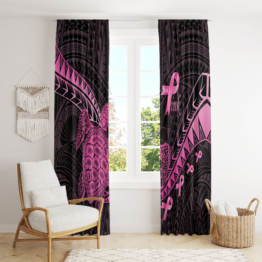 Breast Cancer Awareness Window Curtain Pink Ribbon Turtle Polynesian Pattern Black