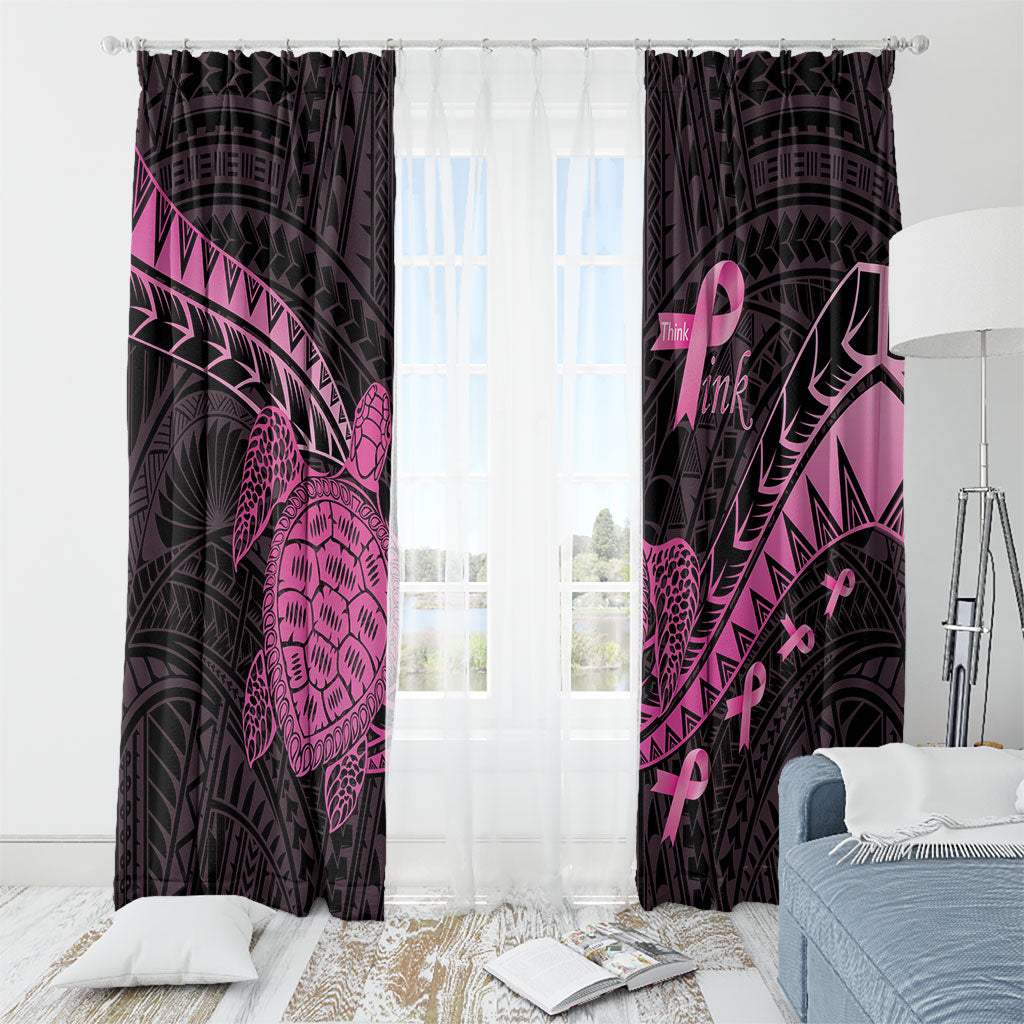 Breast Cancer Awareness Window Curtain Pink Ribbon Turtle Polynesian Pattern Black